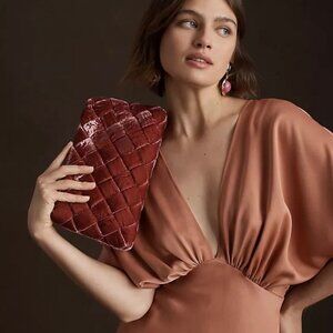 NWT! BHLDN Leila Deep-V Flutter-Sleeve Satin A-Line Gown Sedona Size: 8